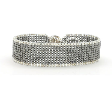 Brazalete Telar Plata Delgado Liso Gris Aperlado